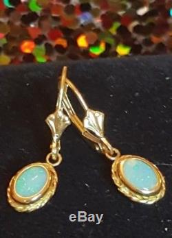 Vintage 14k Gold Opal Gemstone Earrings Drop Dangle Designer Signed VD Victorian
