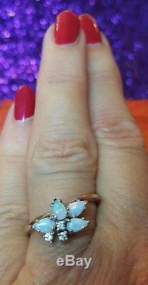 Vintage 14k Gold Opal & Genuine Diamond Ring Gemstone Designer Signed Ibg