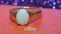 Vintage 14k Gold Opal Ring Gemstone Designer Signed Kf Iridescent Multi Color