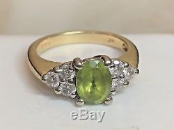 Vintage 14k Gold Peridot Genuine Diamond Ring Wedding Designer Signed Effy