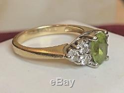 Vintage 14k Gold Peridot Genuine Diamond Ring Wedding Designer Signed Effy