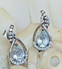 Vintage 14k White Estate Levian Signed Le Vian Aqua Marine Diamond Earrings