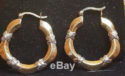 Vintage 14k White & Yellow Gold Hoop Earrings Signed Israel