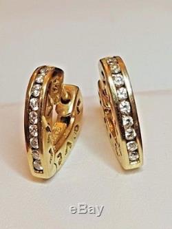 Vintage 14k Yellow Gold Diamond Earrings Huggies Hoops Designer Signed VD