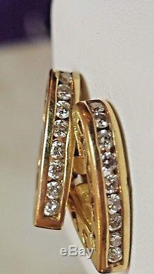Vintage 14k Yellow Gold Diamond Earrings Huggies Hoops Designer Signed VD