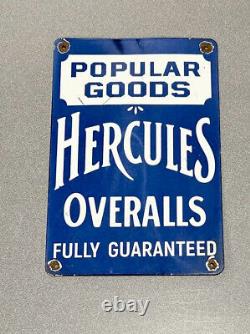 Vintage 15 Rare Hercules Overalls Store Porcelain Sign Car Gas Oil Automobile