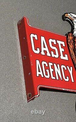 Vintage 18 Case Eagle Machinery Double Sided Porcelain Sign Car Gas Oil Truck