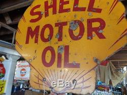 Vintage 1920's SHELL Gas Service Station Double Sided Porcelain Sign