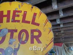 Vintage 1920's SHELL Gas Service Station Double Sided Porcelain Sign