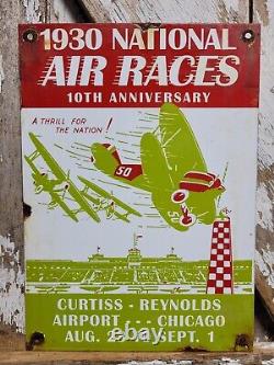 Vintage 1930 Air Races Porcelain Sign Old Curtiss Reynolds Airfield Chicago USA