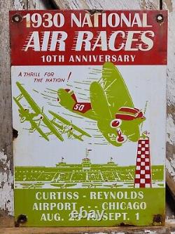 Vintage 1930 Air Races Porcelain Sign Old Curtiss Reynolds Airfield Chicago USA