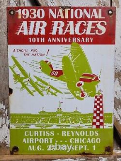 Vintage 1930 Air Races Porcelain Sign Old Curtiss Reynolds Airfield Chicago USA