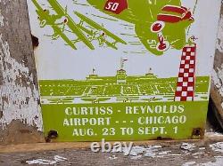 Vintage 1930 Air Races Porcelain Sign Old Curtiss Reynolds Airfield Chicago USA