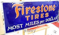 Vintage 1930's Firestone Tires Gas Oil 48 Porcelain Metal Sign