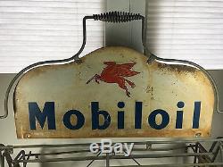 Vintage 1930's MOBIL OIL, Oil Can Display Rack Stand Gas Station Sign ORIGINAL