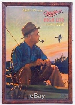 Vintage 1930's Miller High Life Tin Litho Self Frame Sign by JF Kernan RARE