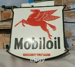 Vintage 1930's Old Antique Very Rare Mobil Oil Porcelain Enamel Sign Board