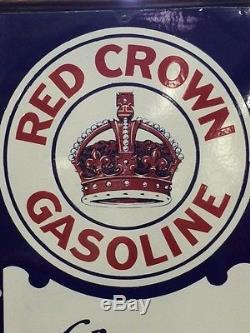 Vintage 1930's Polaraine Red Crown Porcelain Gasoline Sign With Thermometer