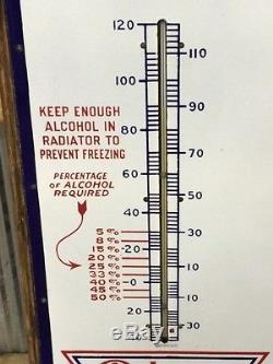 Vintage 1930's Polaraine Red Crown Porcelain Gasoline Sign With Thermometer