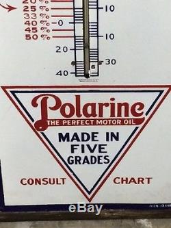 Vintage 1930's Polaraine Red Crown Porcelain Gasoline Sign With Thermometer