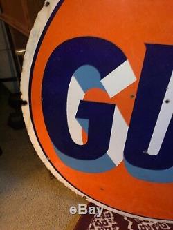 Vintage 1930s GULF Gas Station 2 Sided Porcelain Sign 42. Great Item