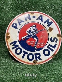 Vintage 1931 Pan-am Porcelain Sign Military War Panama 12 Gas Motor Oil Service