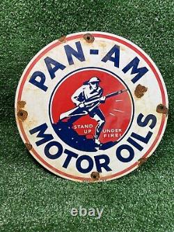 Vintage 1931 Pan-am Porcelain Sign Military War Panama 12 Gas Motor Oil Service