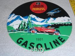 Vintage 1931 Signal Peerless Gasoline Airplane +car 11 3/4 Porcelain Metal Sign