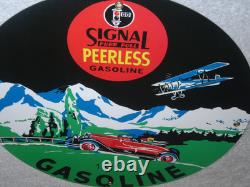 Vintage 1931 Signal Peerless Gasoline Airplane +car 11 3/4 Porcelain Metal Sign