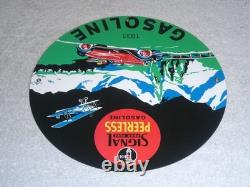 Vintage 1931 Signal Peerless Gasoline Airplane +car 11 3/4 Porcelain Metal Sign