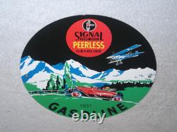 Vintage 1931 Signal Peerless Gasoline Airplane +car 11 3/4 Porcelain Metal Sign