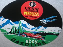 Vintage 1931 Signal Peerless Gasoline Airplane +car 11 3/4 Porcelain Metal Sign