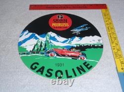 Vintage 1931 Signal Peerless Gasoline Airplane +car 11 3/4 Porcelain Metal Sign