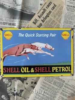 Vintage 1932 Shell Oil & Shell Petrol 8x12 Inches Porcelain Enamel Sign