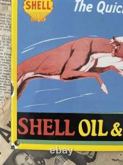 Vintage 1932 Shell Oil & Shell Petrol 8x12 Inches Porcelain Enamel Sign