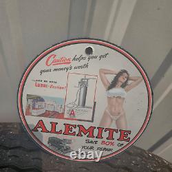 Vintage 1934 Alemite Equipment Porcelain Gas Oil 4.5 Sign
