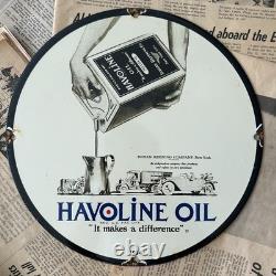 Vintage 1934 Havoline Oil Refining Company 12 Inch Porcelain Enamel Sign