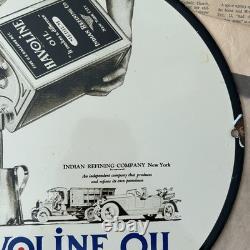 Vintage 1934 Havoline Oil Refining Company 12 Inch Porcelain Enamel Sign