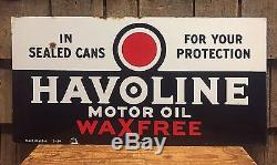 Vintage 1934 Original HAVOLINE MOTOR OIL 2 Sided Gas Station Porcelain Sign