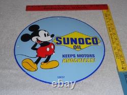 Vintage 1937 Mickey Mouse Walt Disney Sun Oil Co. Sunoco Porcelain Gasoline Sign
