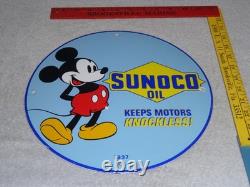 Vintage 1937 Mickey Mouse Walt Disney Sun Oil Co. Sunoco Porcelain Gasoline Sign