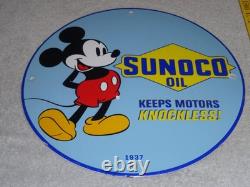 Vintage 1937 Mickey Mouse Walt Disney Sun Oil Co. Sunoco Porcelain Gasoline Sign
