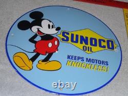 Vintage 1937 Mickey Mouse Walt Disney Sun Oil Co. Sunoco Porcelain Gasoline Sign