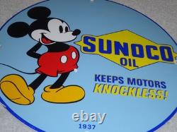 Vintage 1937 Mickey Mouse Walt Disney Sun Oil Co. Sunoco Porcelain Gasoline Sign