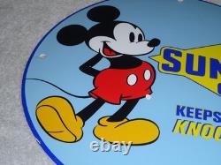 Vintage 1937 Mickey Mouse Walt Disney Sun Oil Co. Sunoco Porcelain Gasoline Sign