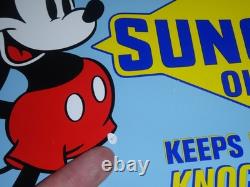 Vintage 1937 Mickey Mouse Walt Disney Sun Oil Co. Sunoco Porcelain Gasoline Sign