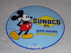 Vintage 1937 Mickey Mouse Walt Disney Sun Oil Co. Sunoco Porcelain Gasoline Sign