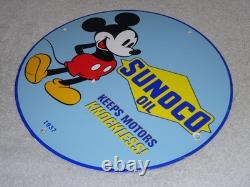 Vintage 1937 Mickey Mouse Walt Disney Sun Oil Co. Sunoco Porcelain Gasoline Sign