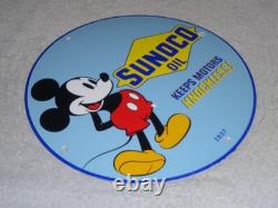 Vintage 1937 Mickey Mouse Walt Disney Sun Oil Co. Sunoco Porcelain Gasoline Sign