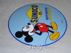 Vintage 1937 Mickey Mouse Walt Disney Sun Oil Co. Sunoco Porcelain Gasoline Sign